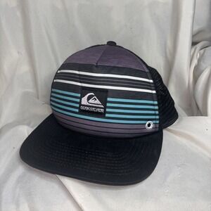 '14 QUIKSILVER truckers cap blue Purple black White logo, SnapBack Rare OSFM‎